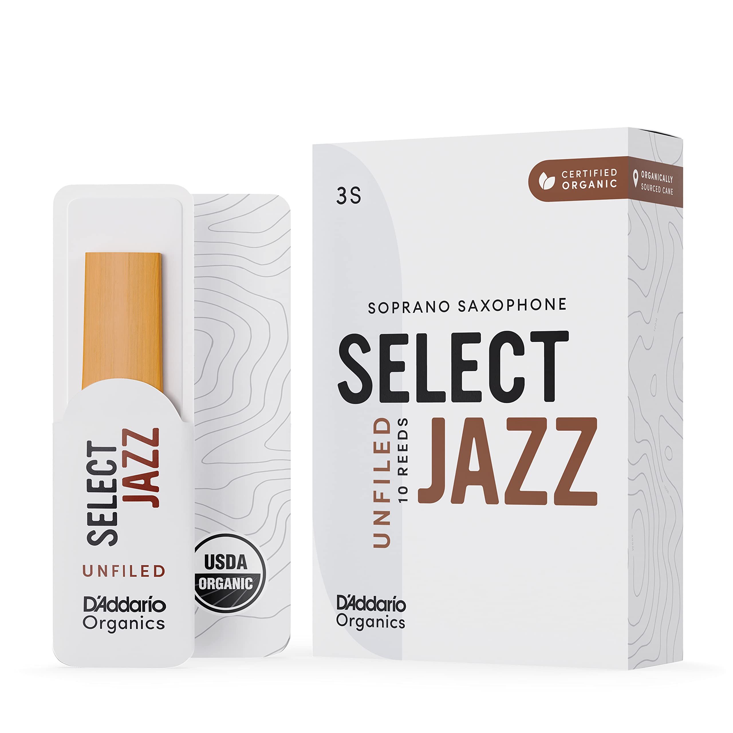 D''Addario Organic Select Jazz Unfiled Tenor Saxophone Reeds, Strength 3 Soft...