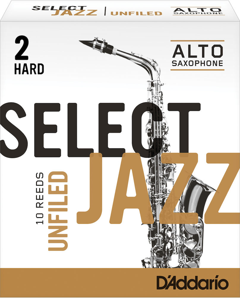 D''Addario Select Jazz Unfiled Alto Saxophone Reeds, Strength 2 Hard, 10-pack